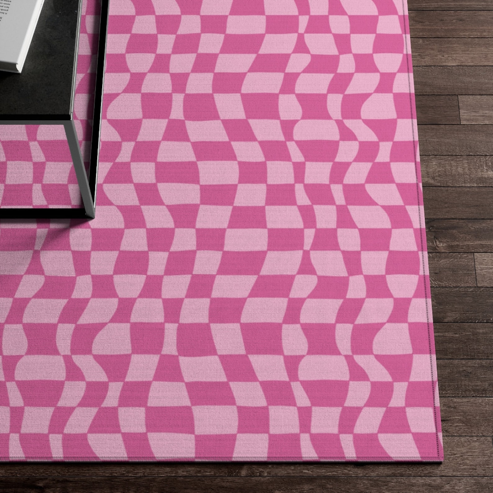 Pink Wavy Checkered Rug Checkerboard Rug Groovy Rug Funky Etsy