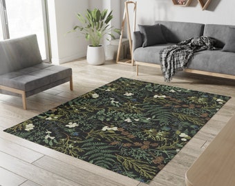 Forest Fern Area Rug, Botanical Wildflower rug, green floral Cottage core aesthetic room decor, plant lover gift, Area Rug bedroom aesthetic