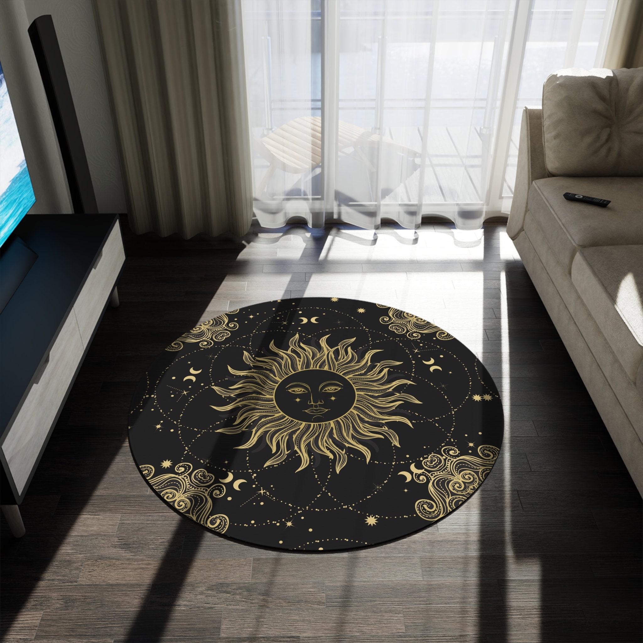 Astrological Rug Mystical Sun Round Rug: Boho Astrology Zodiac Decor (60