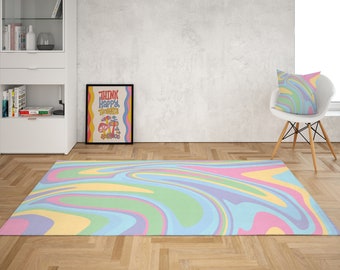 Pastel Wavy Rug: Retro 70s Style, Funky Dorm Decor