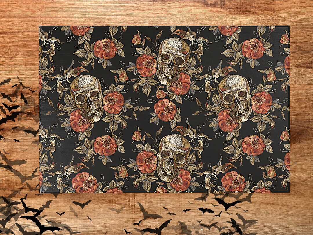 Floral Skull Wild Roses Rug, Dark Academia Decor, Dark Cottagecore ...