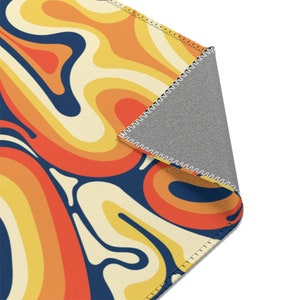Navy Blue & Orange Wavy Retro Rug: 70s Groovy Decor image 6