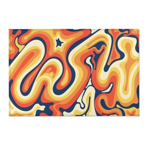 Navy Blue & Orange Wavy Retro Rug: 70s Groovy Decor image 9