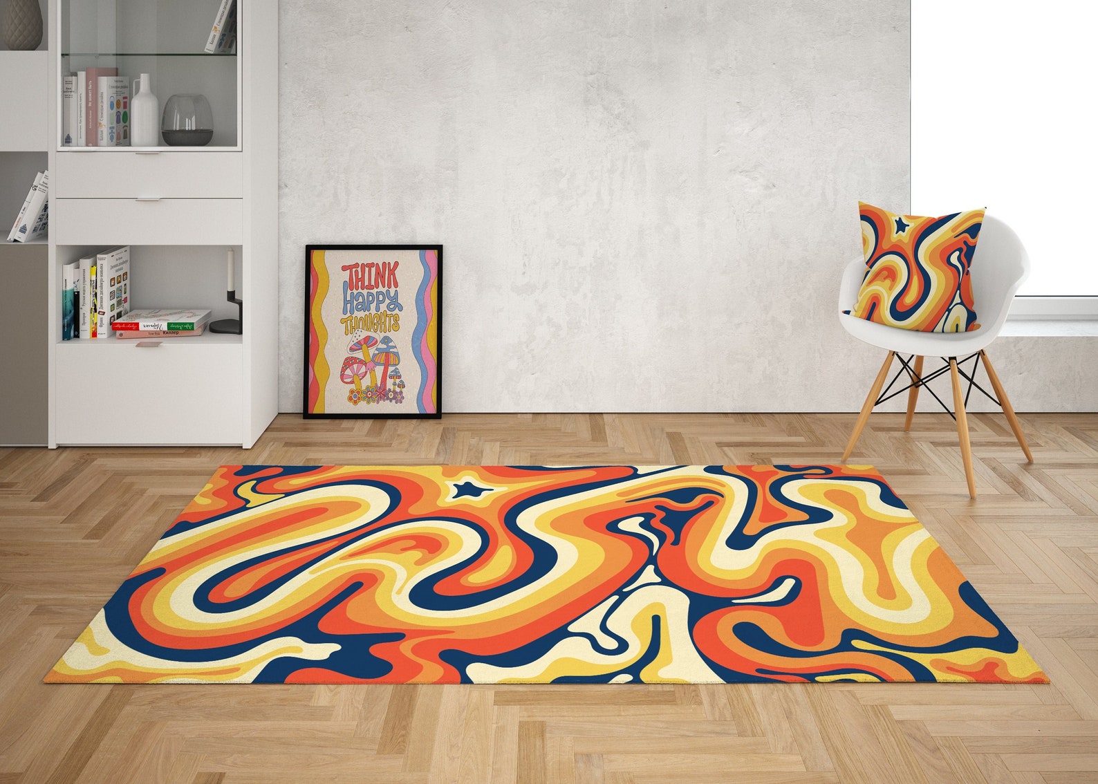 Navy Blue Orange Wavy Retro Rug Curvy Groovy 70s Rug Trippy - Etsy