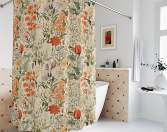 Vintage Botanical Shower Curtain: Boho Floral Cottagecore Decor