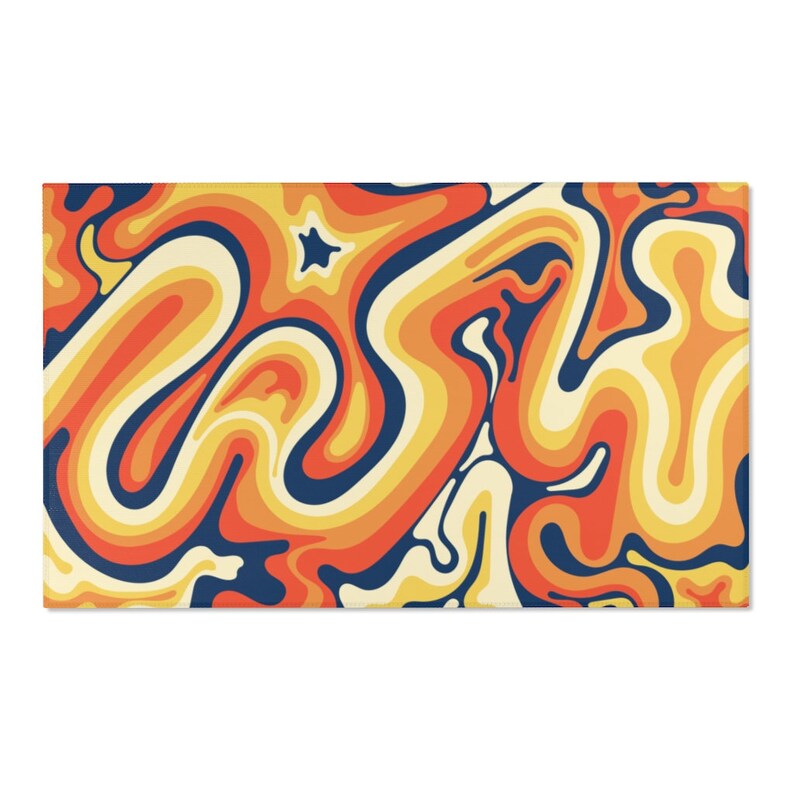 Navy Blue & Orange Wavy Retro Rug: 70s Groovy Decor image 10