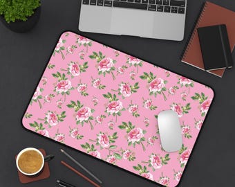 Floral Mouse Pad: Coquette Desk Mat, Pink Rose Workspace Decor