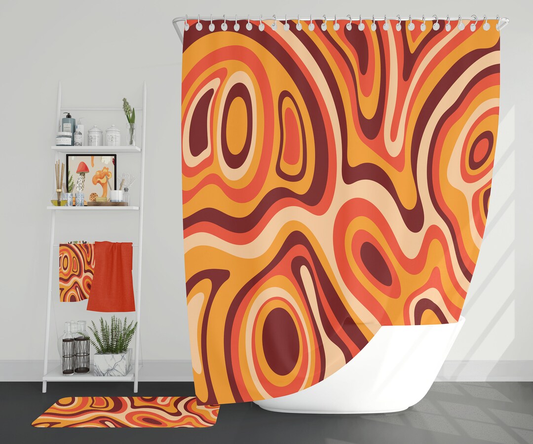 Wavy Retro Shower Curtain 70s Shower Curtain Groovy Shower - Etsy