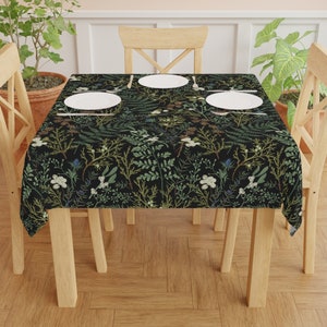 Forest Fern Tablecloth, Floral tablecloth, dark Cottagecore aesthetic, Moody vintage décor,Green botanical Christmas tablescape nature theme