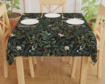 Forest Fern Tablecloth: Botanical Christmas Tablescape, Dark Cottagecore Decor