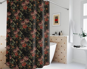 Wild Roses Shower Curtain: Dark Gothic Botanical Bathroom Decor