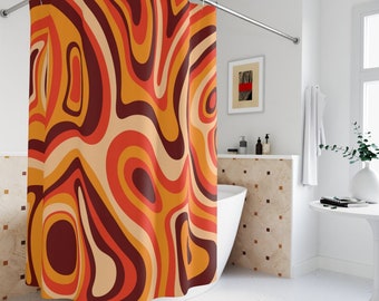 Wavy Retro Shower Curtain: 70s Groovy Bathroom Decor