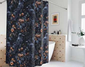Blue Raven Gothic Shower Curtain: Whimsigoth Botanical Bathroom Decor