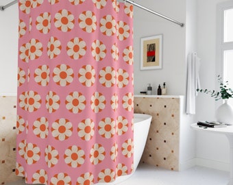 Pink Daisy Floral Shower Curtain: Retro Groovy Bathroom Decor