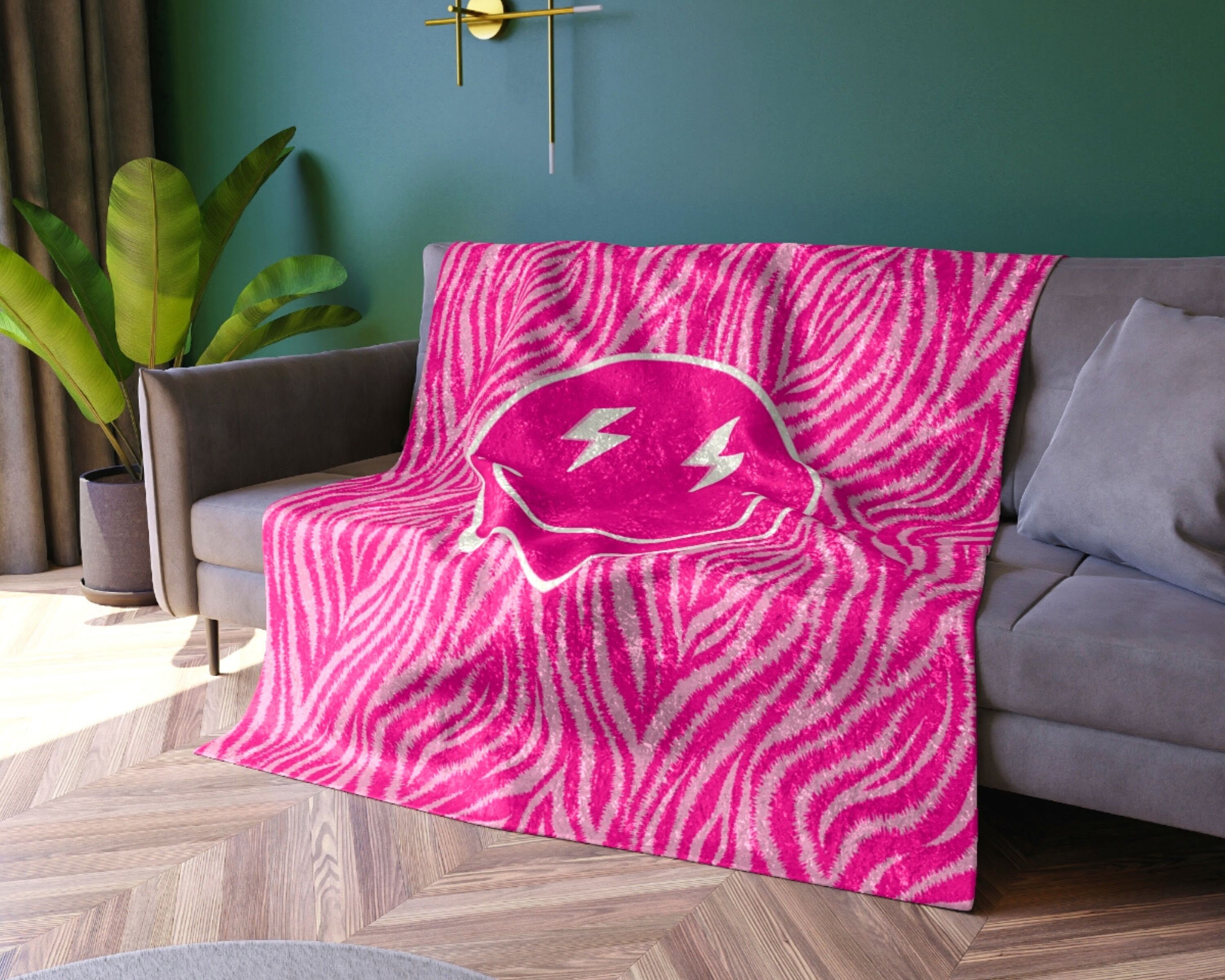 Pink Zebra Throw Blanket Velvet Smile Happy Face Blanket Etsy
