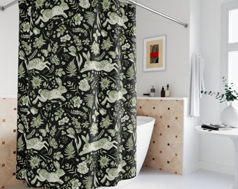 Rabbit Toile Shower Curtain: Dark Academia Cottagecore Bathroom Decor