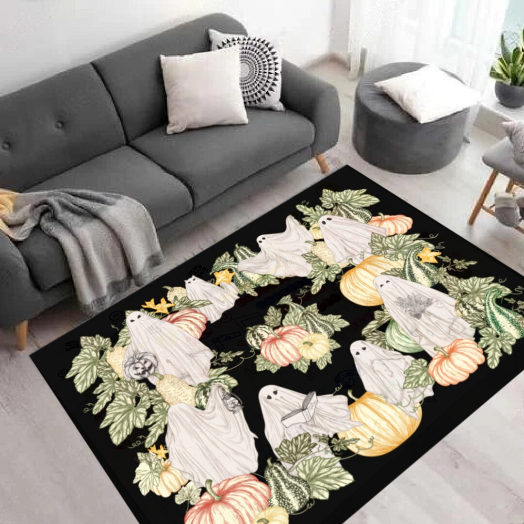 Ghost Pumpkins Halloween Rug Botanical Fall Rug Ghost Rug Etsy