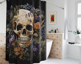 Floral Sugar Skull Shower Curtain: Gothic Halloween Bathroom Decor