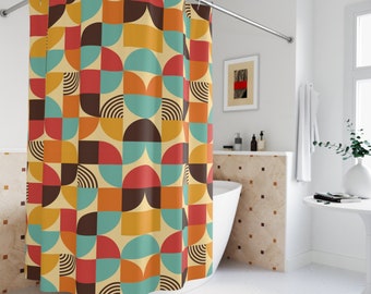 Mid Century Modern Shower Curtain: Retro Geometric Bathroom Decor