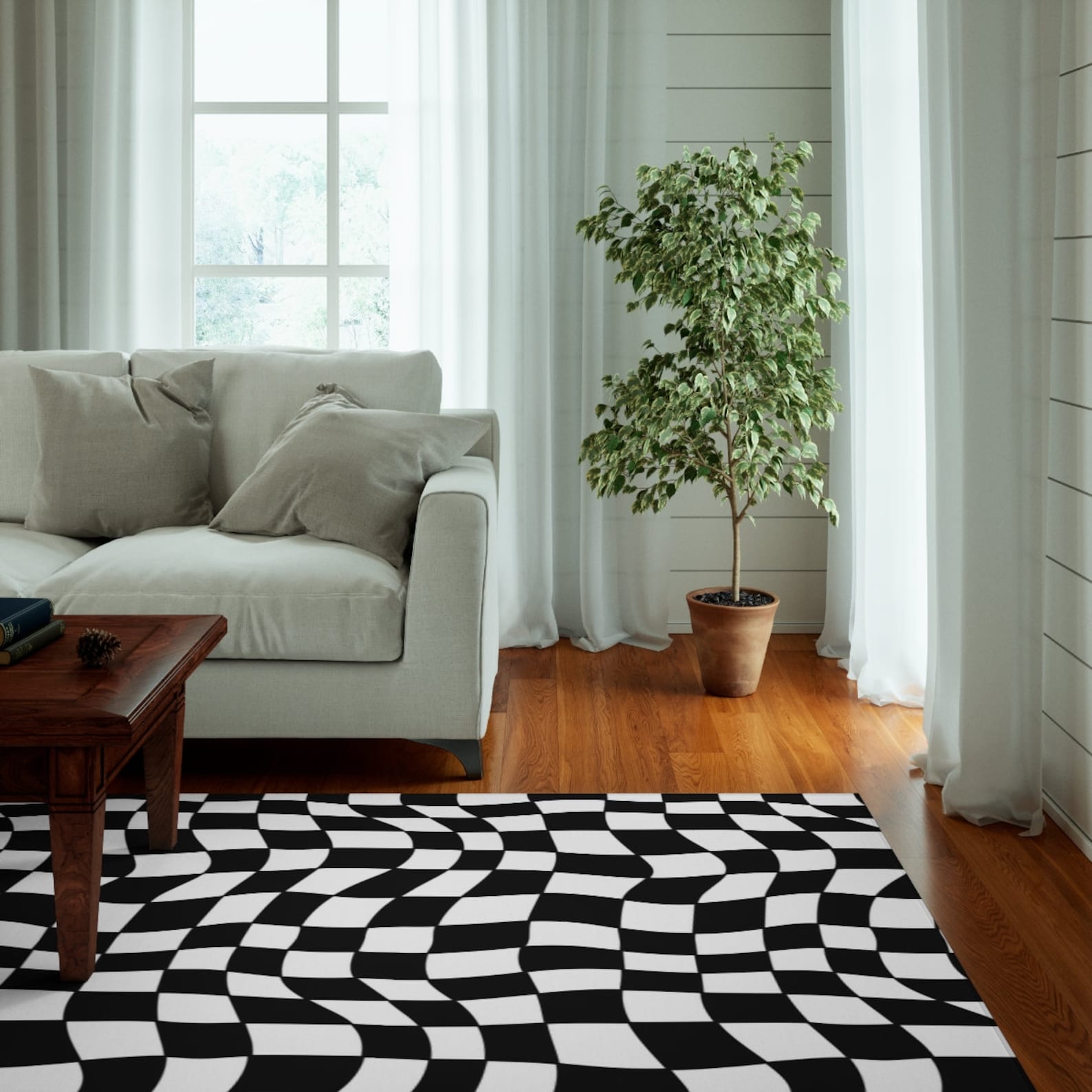Black and White Swirl Checkered Rug Checkerboard Rug Groovy Etsy