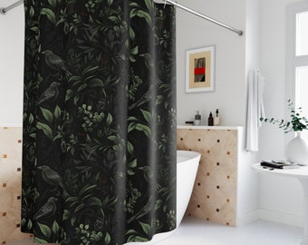 Raven Gothic Shower Curtain: Floral Botanical Whimsigoth Decor