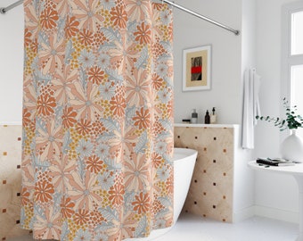 Retro Daisy Floral Shower Curtain: Groovy 70s Bathroom Decor