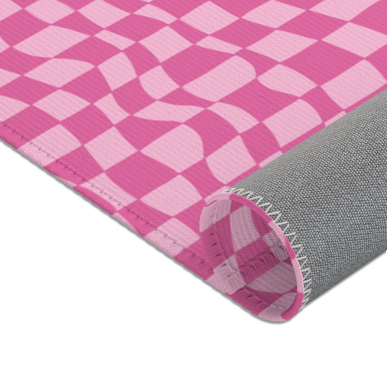 Pink Wavy Checkered Rug Checkerboard Rug Groovy Rug Funky Etsy