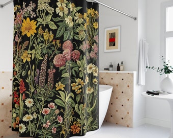 Wildflower Botanical Shower Curtain: Dark Academia Bathroom Decor