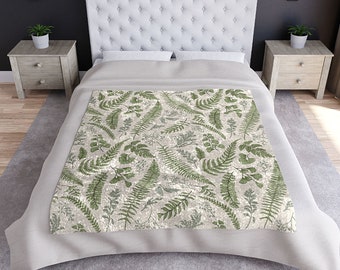 Fern Leaves Crushed Velvet Throw Blanket: Botanical Cottagecore Decor
