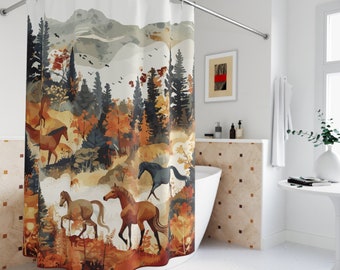 Wild Horses Shower Curtain: Mountain Floral Boho Ranch Decor