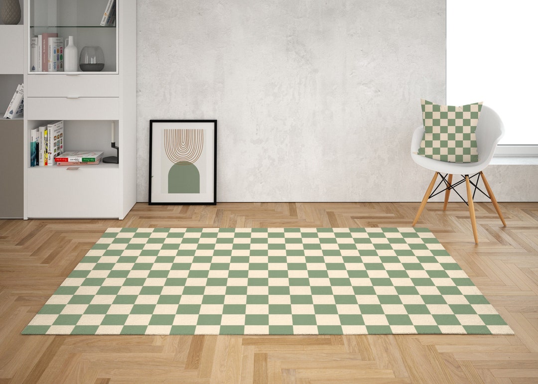Sage Green Checkered Rug Rug for Bedroom Aesthetic Pastel Etsy