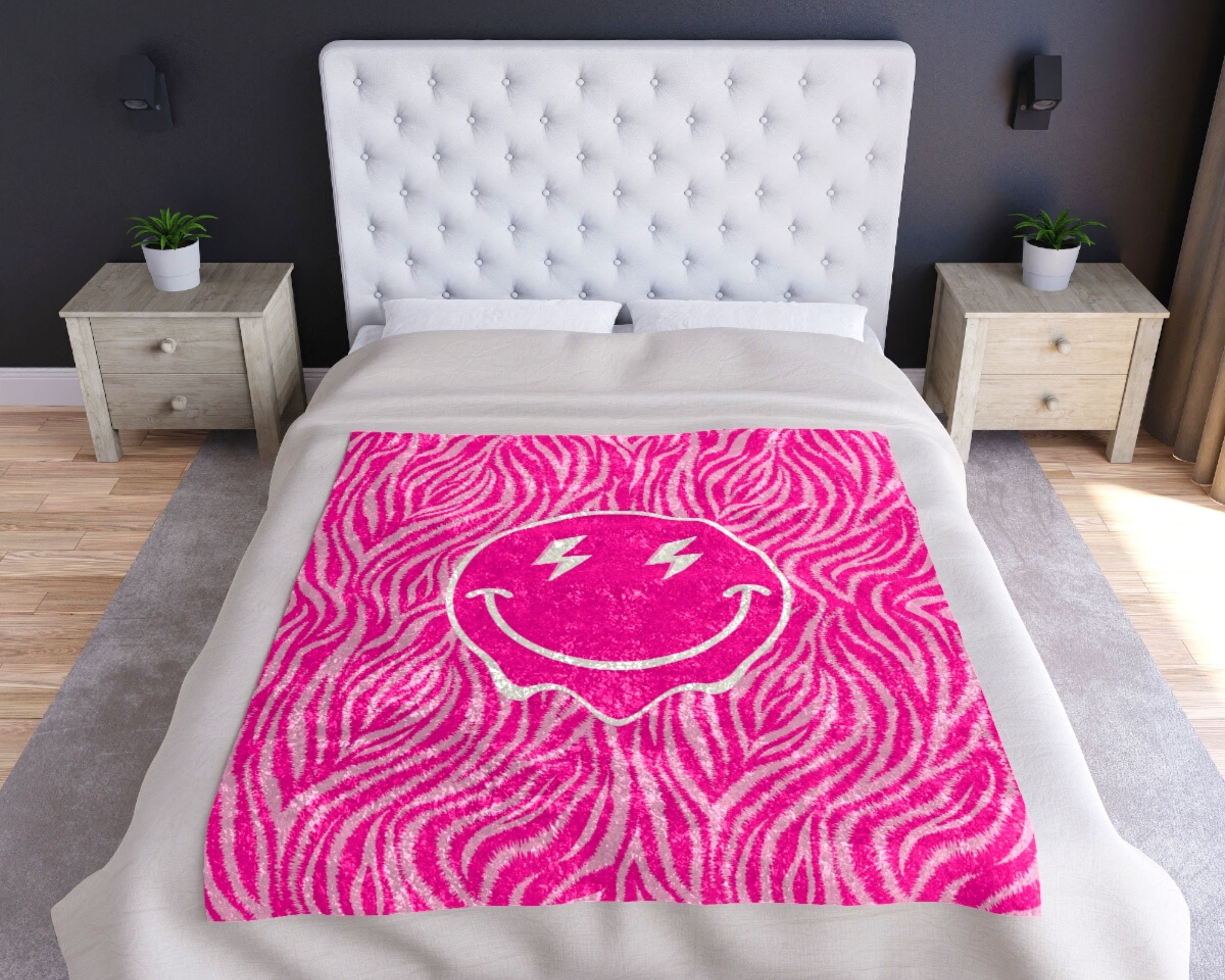 Pink Zebra Throw Blanket Velvet Smile Happy Face Blanket Etsy