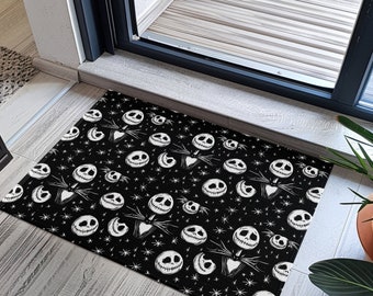 Skeleton Head Halloween Doormat: Gothic Black & White Decor