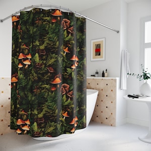 Botanical Mushroom Shower Curtain: Fern Forest Cottagecore Decor
