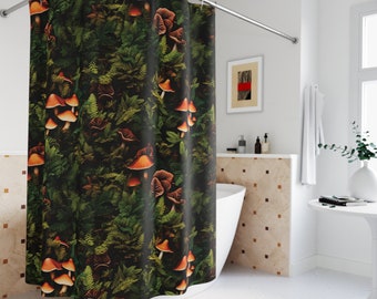 Botanical Mushroom Shower Curtain: Fern Forest Cottagecore Decor