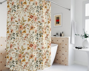 Floral Shower Curtain: Vintage Cottagecore Autumn Leaves Bath Decor