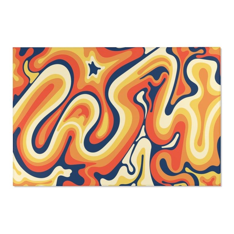 Navy Blue & Orange Wavy Retro Rug: 70s Groovy Decor image 8