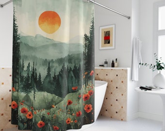 Misty Mountain Shower Curtain: Boho Floral Botanical Bath Decor