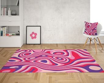Pink Retro Swirl Area Rug: 70s Groovy Y2k Dorm Decor
