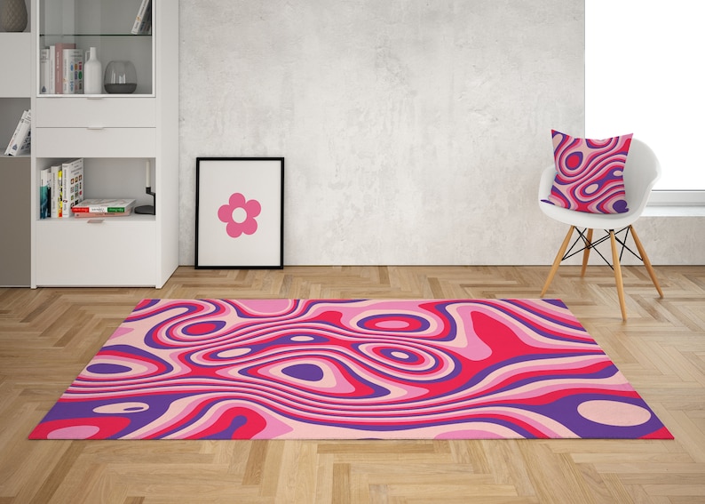 Pink Retro Swirl Rug Psychedelic Groovy 70s Rug Wavy Trippy Etsy