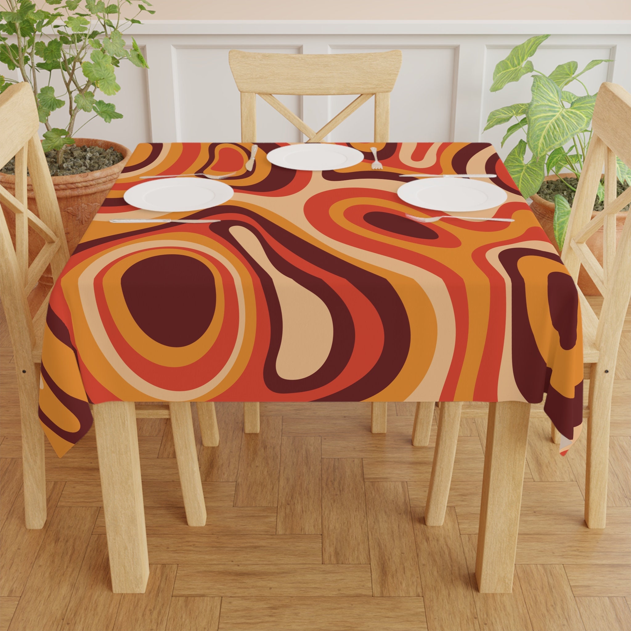 Retro Orange Swirl Tablecloth: 70s Hippie Home Decor - Etsy