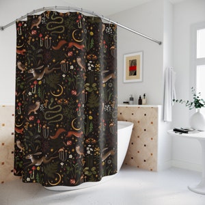 Botanical Shower Curtain: Dark Academia Forest, Witchy Bathroom Decor