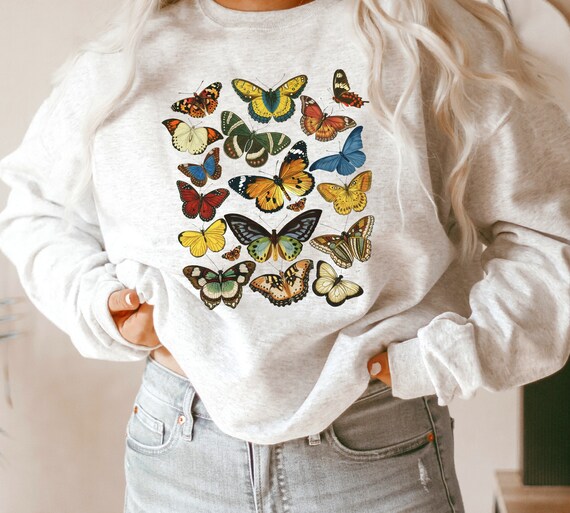 Butterfly Crewneck Sweatshirt Butterfly Sweatshirt Botanical | Etsy