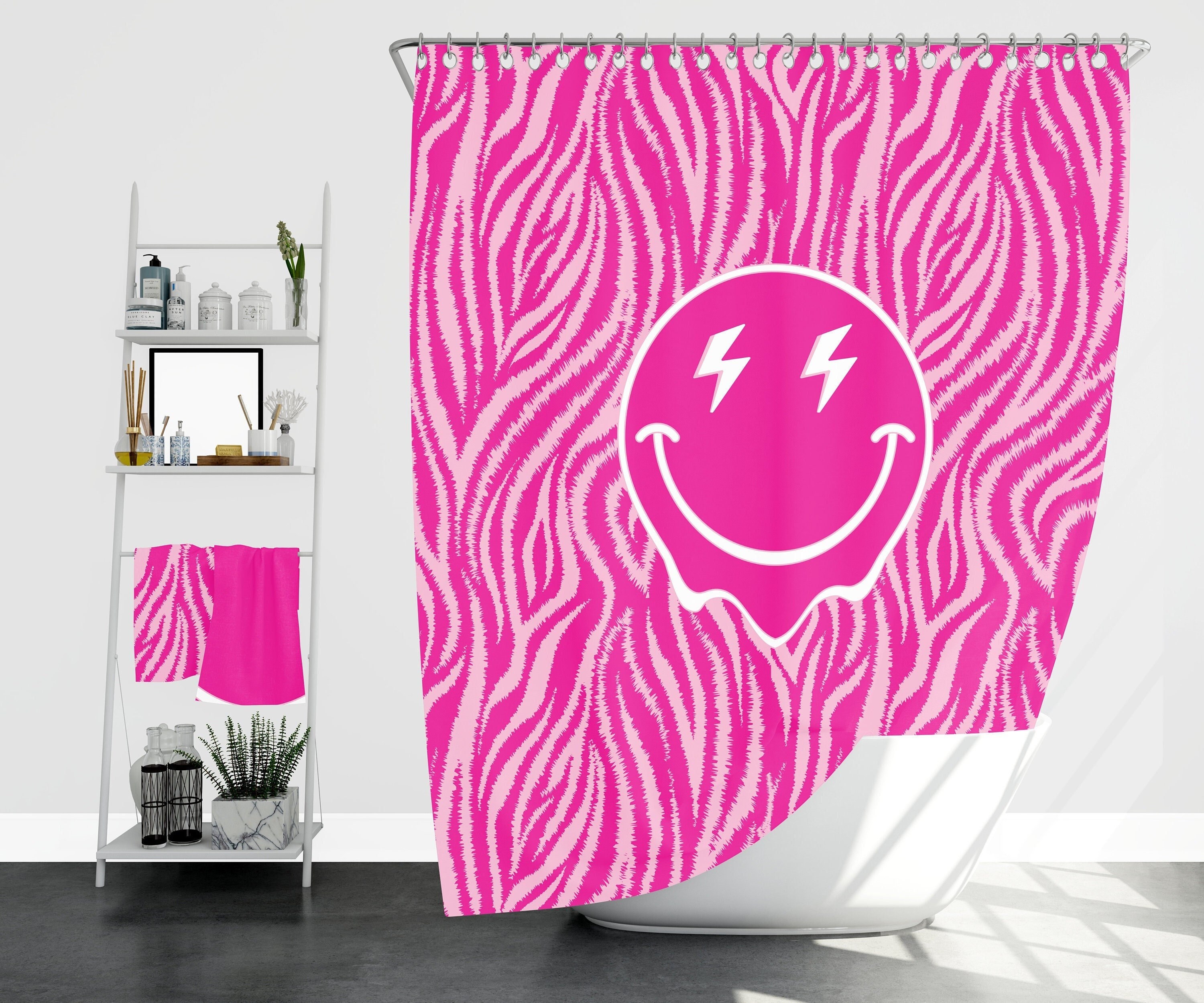Hot Pink Zebra Smile Shower Curtain Smile Happy Face Pink Etsy
