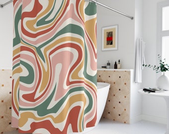 Retro Swirl Shower Curtain: 70s Groovy Boho Decor