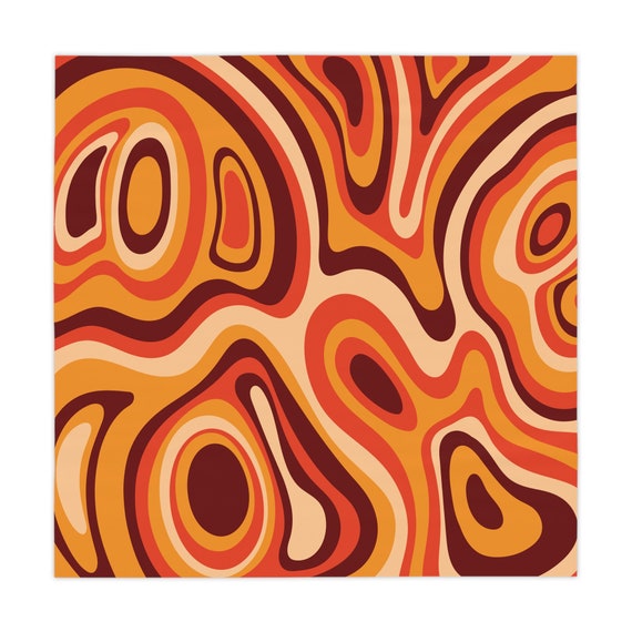 Retro Orange Swirl Tablecloth: 70s Hippie Home Decor - Etsy