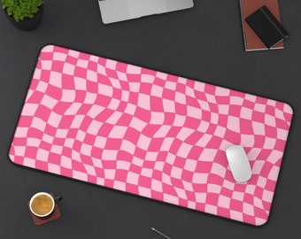 Pink Checkered Desk Mat: Wavy Swirl Checkerboard Mousepad