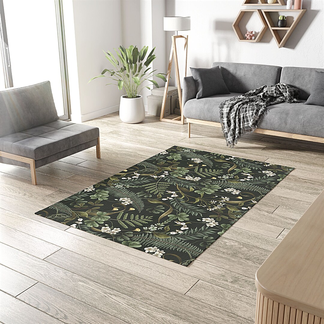 Botanical Fern Area Rug: Forest Green Cottagecore Indoor/outdoor Mat - Etsy