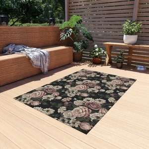 Dark Wild Roses Indoor Outdoor Rug, Dark Academia Room Decor, Dark ...