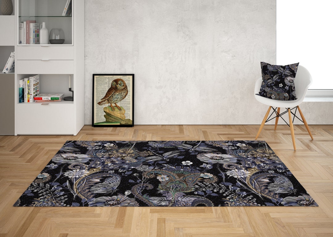 Floral Dragonfly Rug, Dark Academia Rug, Dark Cottagecore Witch ...
